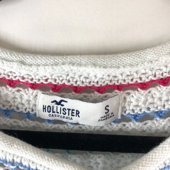 Hollister Womens Sweater Cropped Crochet Open Knit Striped Colorful White S - Picture 3 of 4